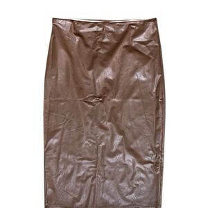 Commando Womens Faux Leather Midi Skirt L Brown Pencil High Waisted Vamp Dom